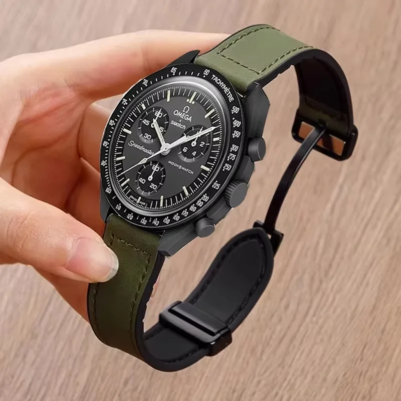 22 مللي متر 20 مللي متر المغناطيسي سيليكون + حلقة من جلد ل أوميغا X سواتش المشتركة MoonSwatch حزام لساعة Haylou 4/RS5 S8 R8 S6/الطاقة الشمسية 5/RT2 3