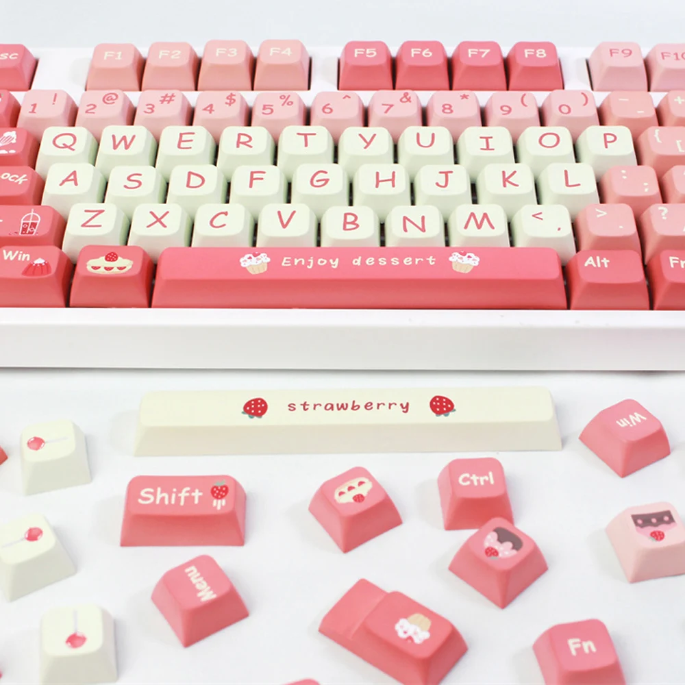 USLION 135 Keys Creamy Strawberry Theme Keycaps XDA Profile PBT Dye-Sublimation Custom Key Caps for Mechanical Keyboard DIY Kit