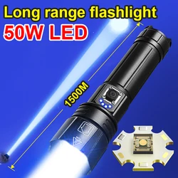 High Power LED Flashlights 50W Rechargeable Torch Light 1500M XHP360 Brightest Flashlight With Usb Charging Lantern Power Bank