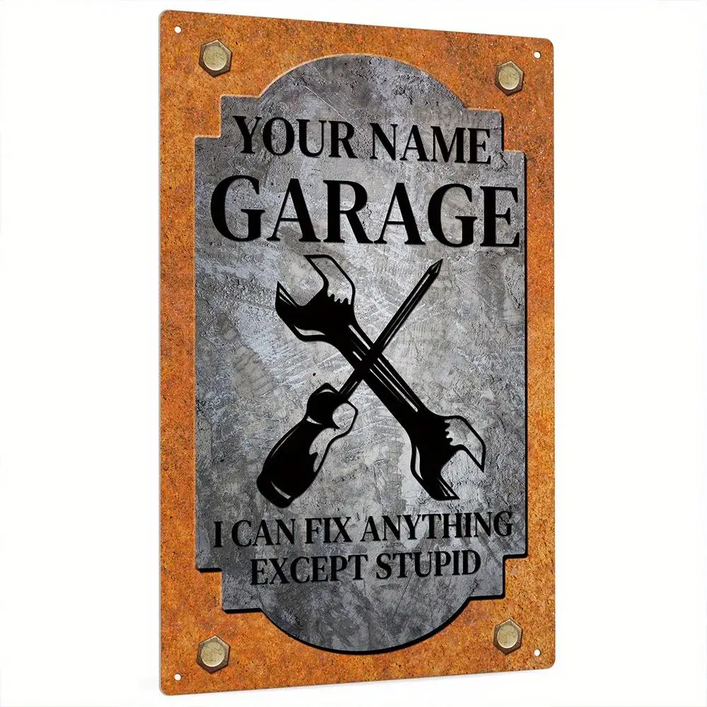 Decor Custom Garage Sign, Personalized Name, Gifts for Father, Grandfather, Uncle, Him, 12X8 Inches Metal