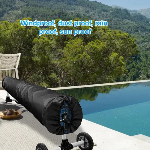 Cubierta de carrete Solar para piscina, cubierta protectora de carrete Solar para piscina, tela Oxford, manta protectora para piscina al aire libre para piscinas, color negro