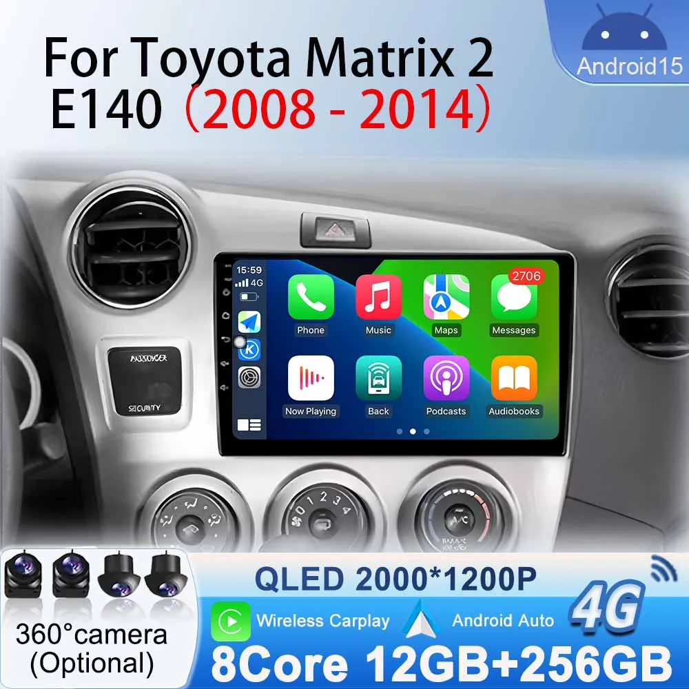 

Car Radio Bluetooth for Toyota Matrix 2 E140 2008 2009 2010 2011 2012 2013 2014 Multimedia Video Player Navigation GPS Android15