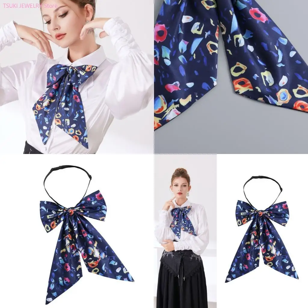 

62KE Elegant Printed Women Cravat Adjustable Necktie Formal Outfit Decorative Collar