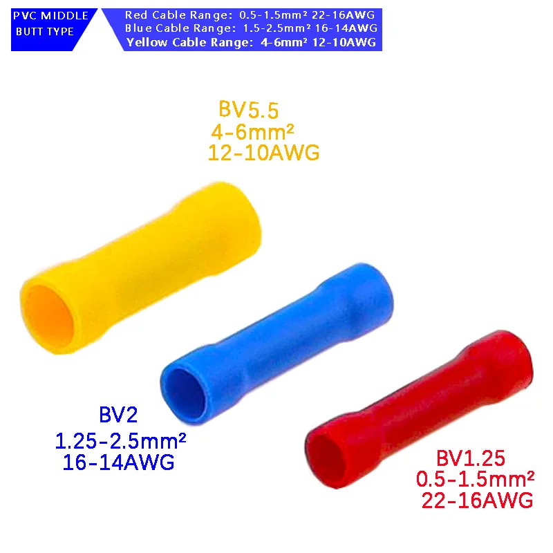 PVC przewód miedziany izolowane, proste, drutu złącza stykowe przewód elektryczny zaciski zestaw BV1.25 czerwony BV2 niebieski BV5.