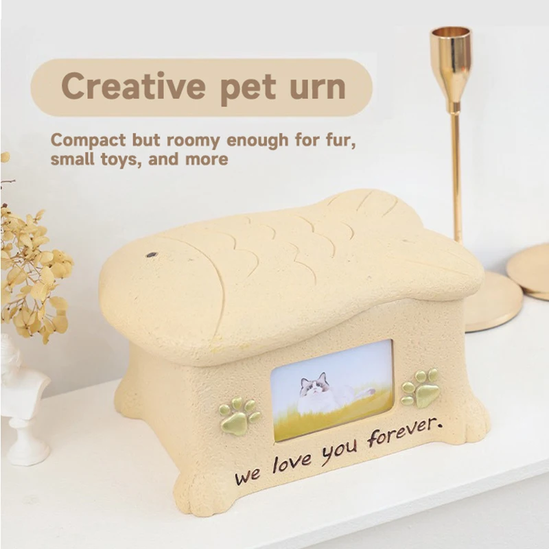 

Resin Pet Urns Dogs Cats Cremation Urn Peaceful Memorial with Photo Frame Cremation Urns for Animal Ashes Funeral Pet Ashes Box