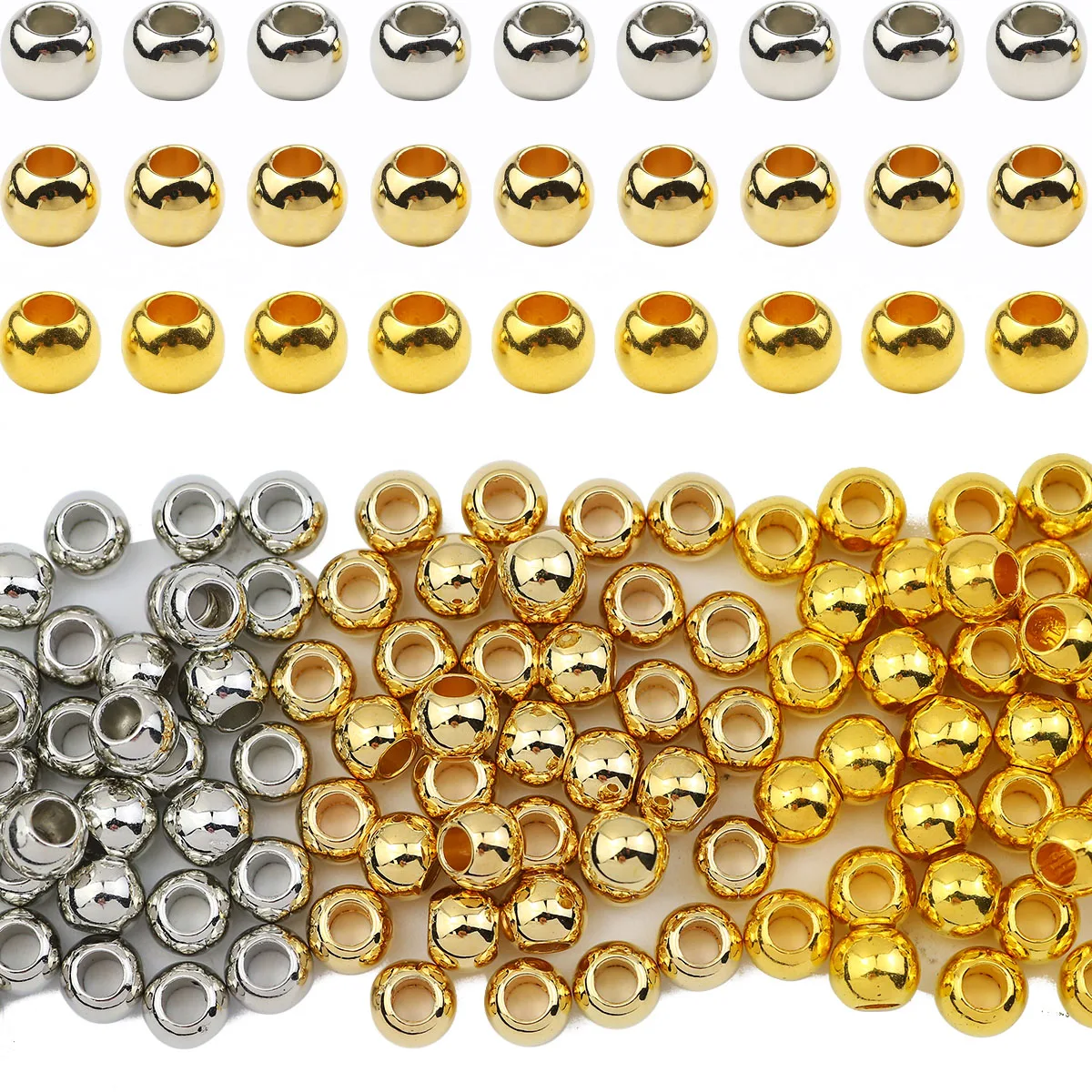30-300 sztuk 4-12mm duży otwór błyszczący CCB plastikowy złoty posrebrzany Spacer luźne koraliki do tworzenia biżuterii DIY bransoletka naszyjnik — zdjęcie 4