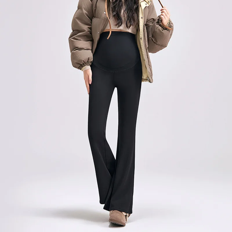 Autumn Winter Maternity Shark Leggings Solid High Waist Flared Outer-wear Casual Pants Hip-lifting Trousers For Pregnant Women