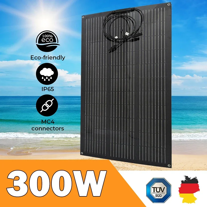 

300W 600W Solar Panel Kit 18V Flexible Sol-ar Cell Energy Charger Power Bank for Outdoor Camping Yacht Motorhome Car RV Boat