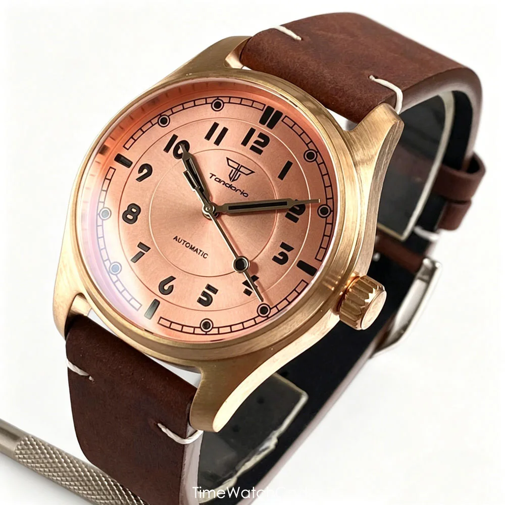CUSN8 Real Bronze Tandorio Pilot Automatic Watch for Men 39mm Miyota8215 NH35 Asia2824 Mechanical Sapphire Crystal Sunburst Dial