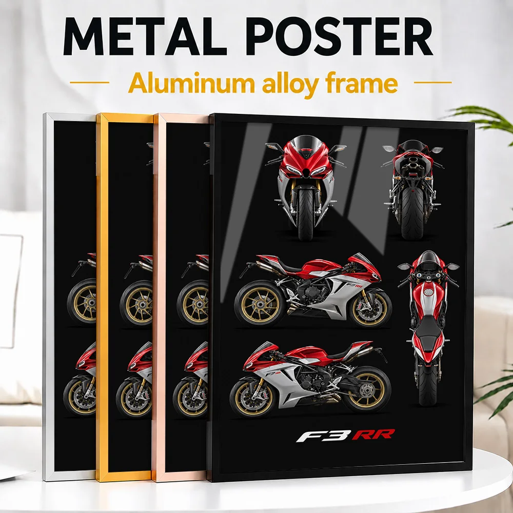 Italian F3 RR Pearl Shock Red And Ago Silver Motorcycle Framed Metal Poster Personalized Speed Culture Wall Art For Rider Lounge
