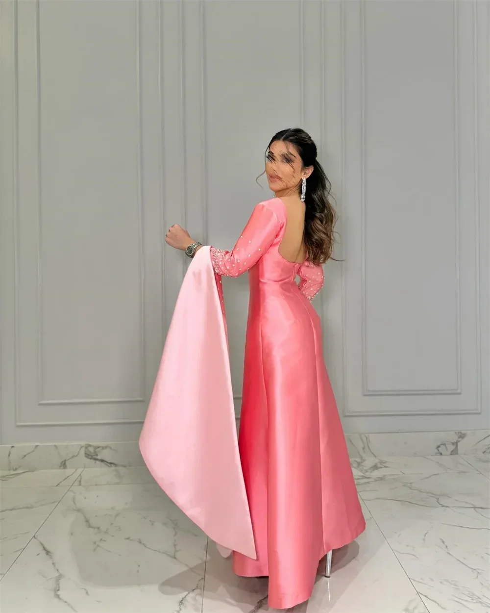 Customized Formal Evening Gown Backless Empire Floor Length Open Back Bead Bespoke Occasion DressesProm Dress Saudi A