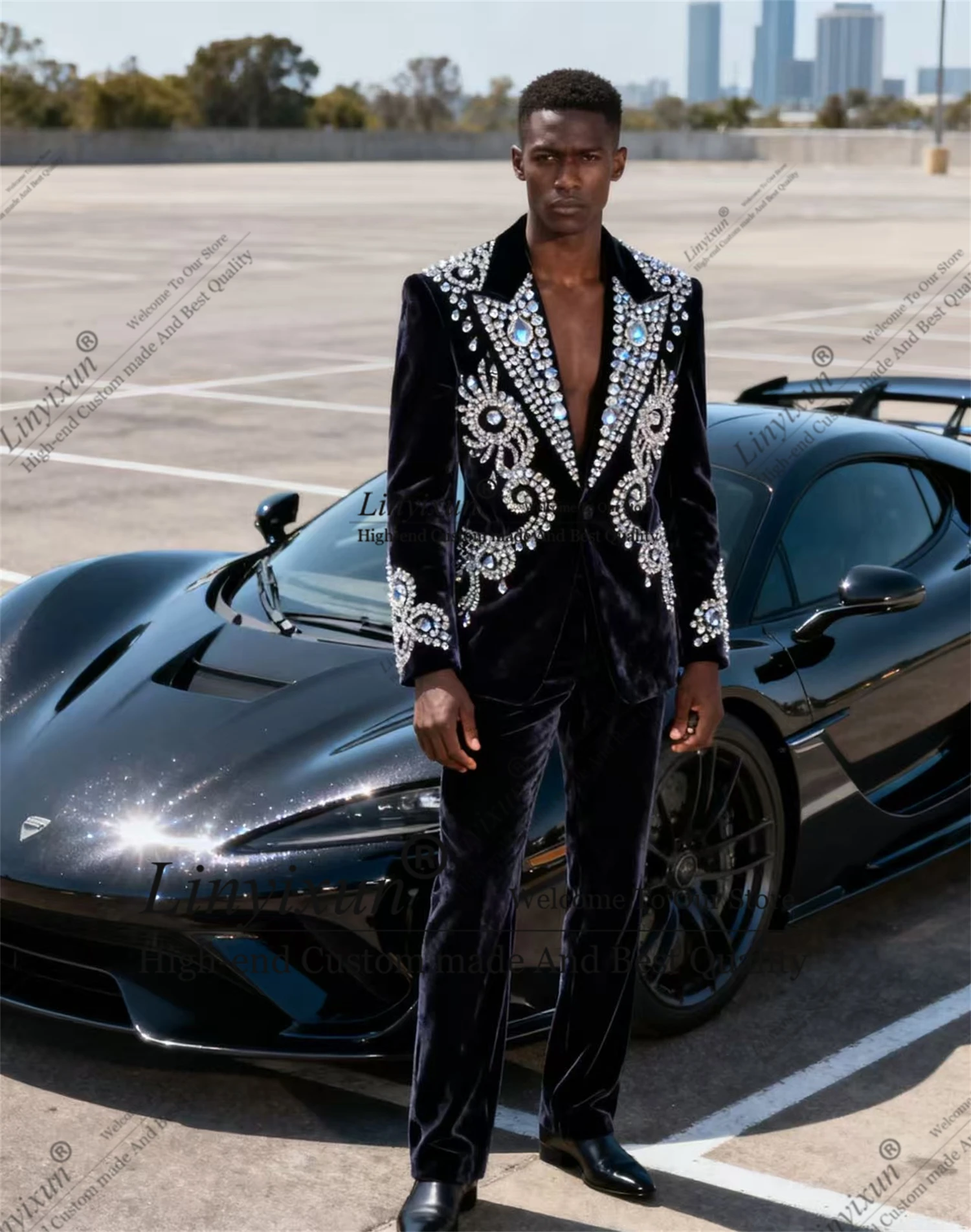 

Элегантный бархатный мужской костюм из двух предметов, пиджак со стразами и бриллиантами, элитный смокинг для жениха, настраиваемый мужской костюм для выпускного вечера, Ropa Hombre