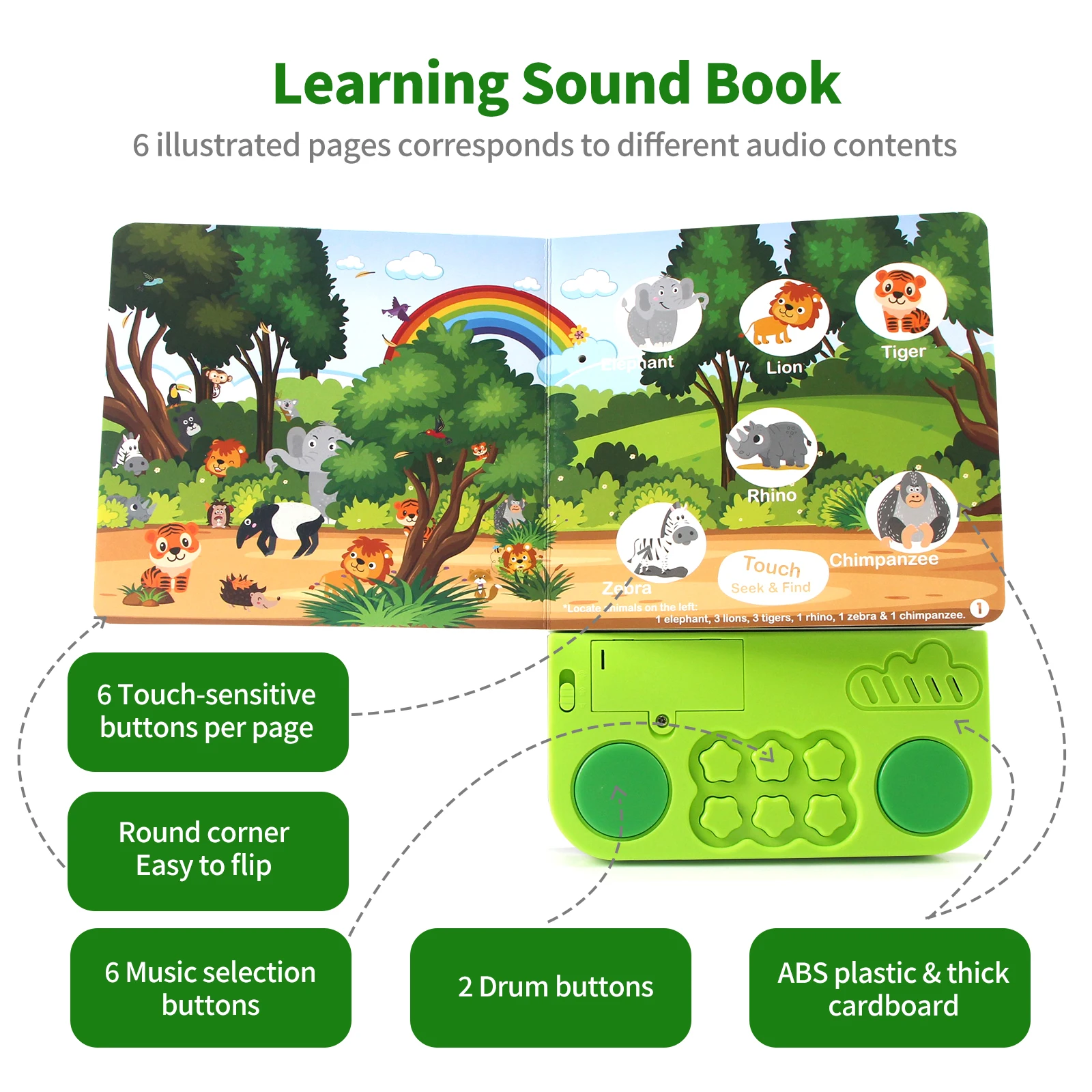 Libri audio elettronici per bambini Libri cognitivi per animali con melodia e luci Suoni per batteria Giocattoli educativi prescolari interattivi