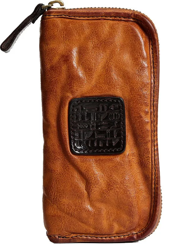 casual first layer cowhide men's women's long phone wallet vintage genuine leather large capacity ID multi-card coin purse