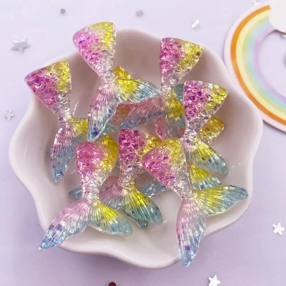 10PCS Resin Glitter 3D Fish Tail Flatback Rhinestone Figurine Appliques DIY Mermaid's Tail Scrapbook Craft DIY Bow Decor L772