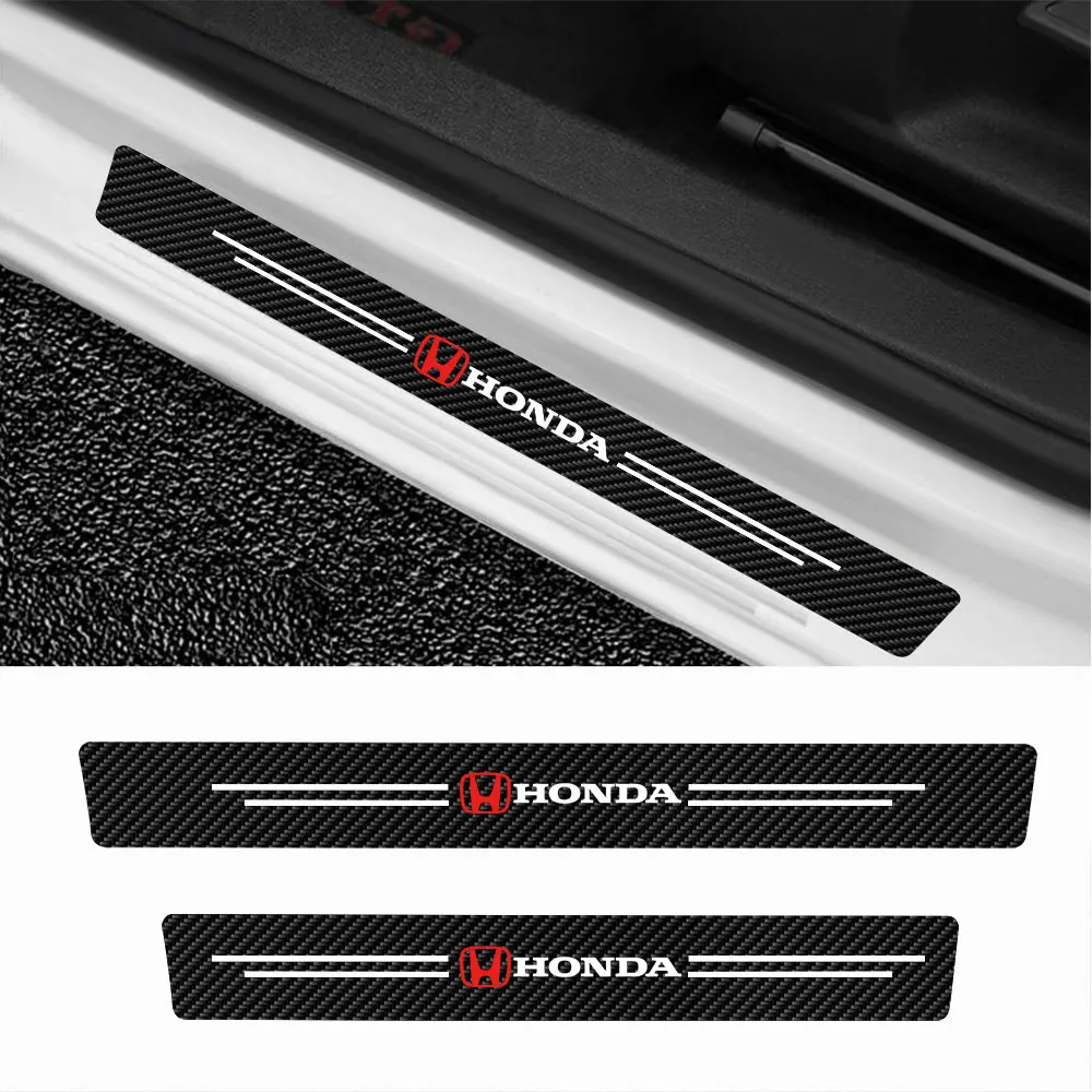 4PC High Quality Carbon Fiber Car Door Sill Protector Strip Sticker For Honda Civic Hrv City Jazz Accord CR-Z VTEC Vezel Insight