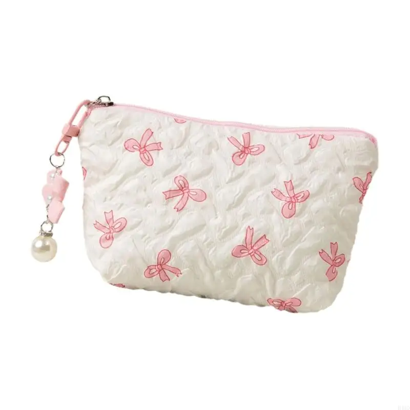 652F Elegant Ruched Bowknot Designs Makeup Bag Spacious Cosmetic Bags Toiletry Case For Fashion Enthusiasts And Trendsetters