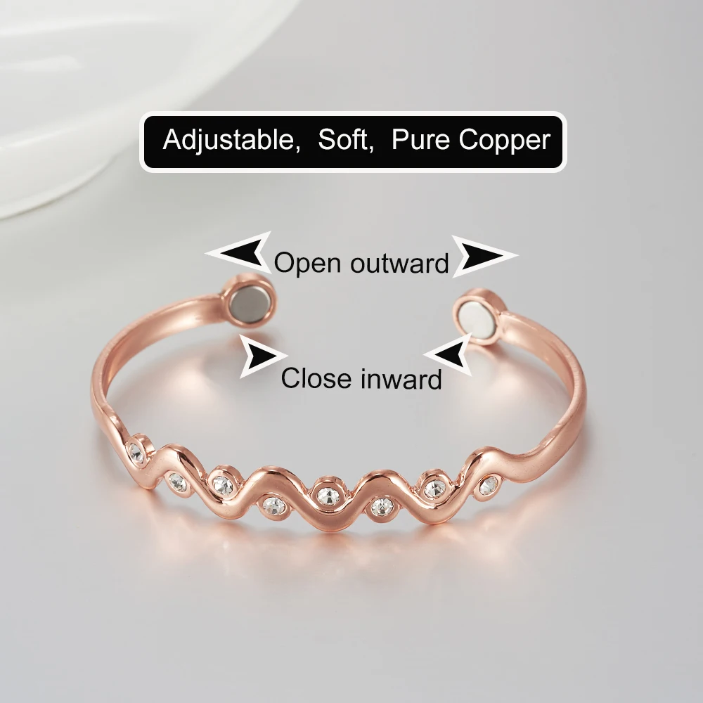 Vinterly Pure Copper Bracelets Magnetic Cubic Zirconia Adjustable Bangles Arthritis Health Magnet Jewelry Crystal Anti Radiation