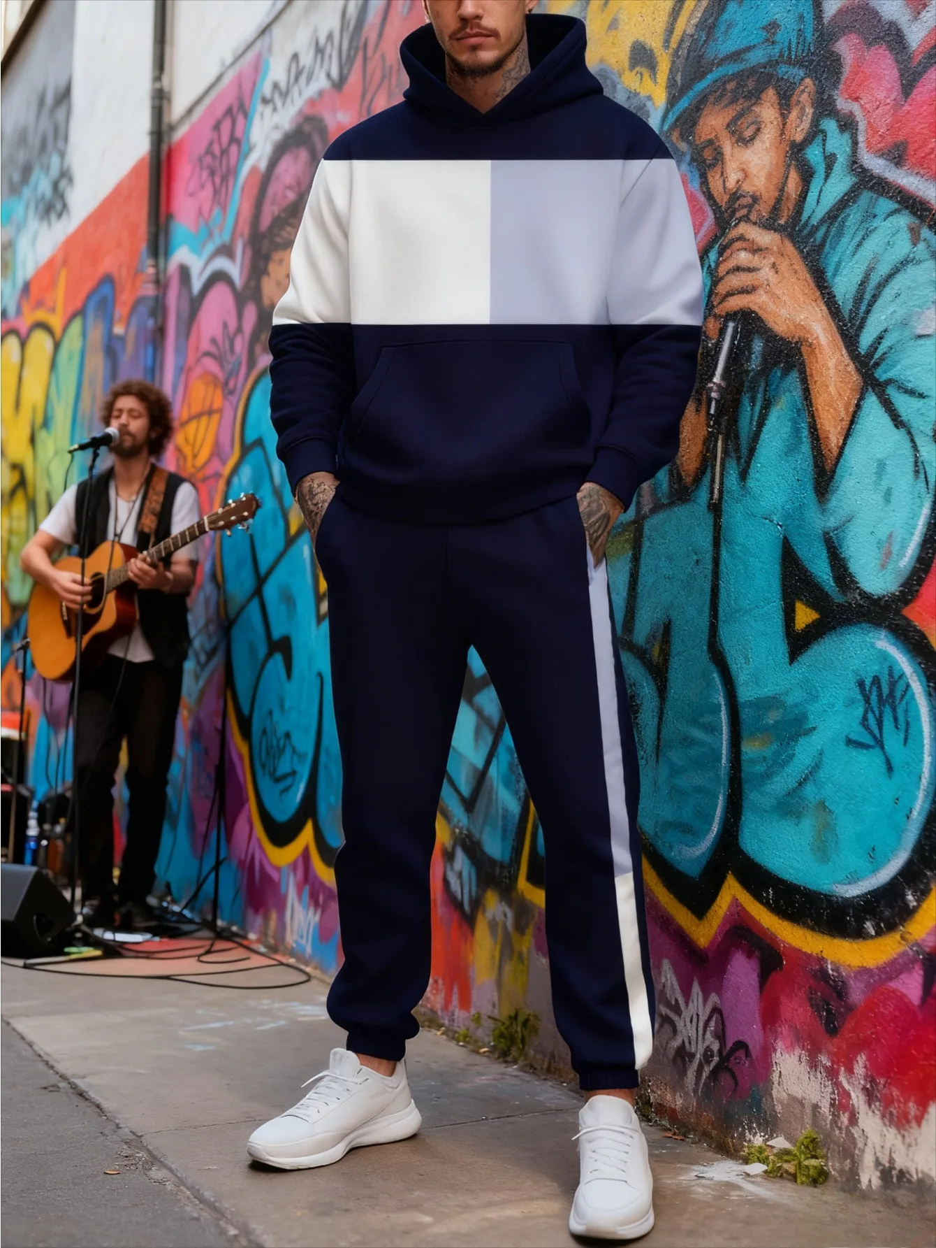 European and American Men's Digital Printing Hooded Sports Suit - High-Quality Skin-Friendly Sweatshirt Fabric