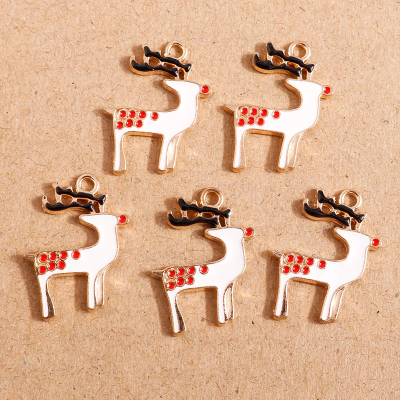 10pcs Mix Cute Enamel Christmas Charms for Jewelry Making Christmas Tree Deer Bell Charms Pendants for Necklaces Earrings Gifts