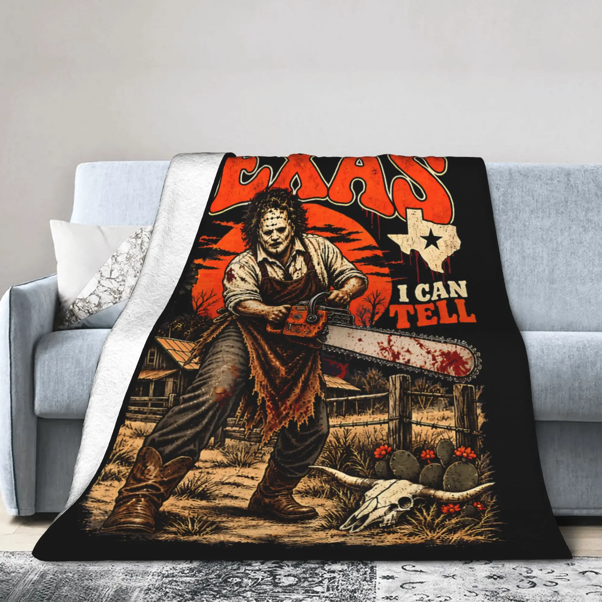 Hes from Texas I Can Tell Chainsaw Blanket Horror Halloween Flannel Bedding Throw Blanket Couch Printed Travel Multifunction