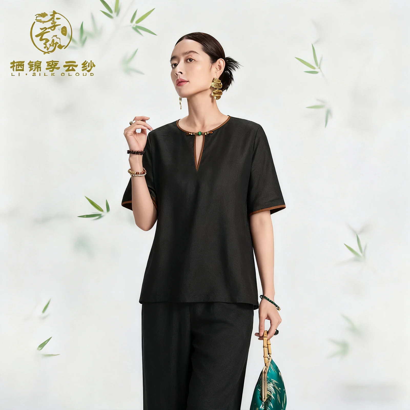

LI SILK CLOUD xiangyunsha T-Shirt - Short Sleeves, Breathable Fabric, Casual Wear Guangdong Gauze