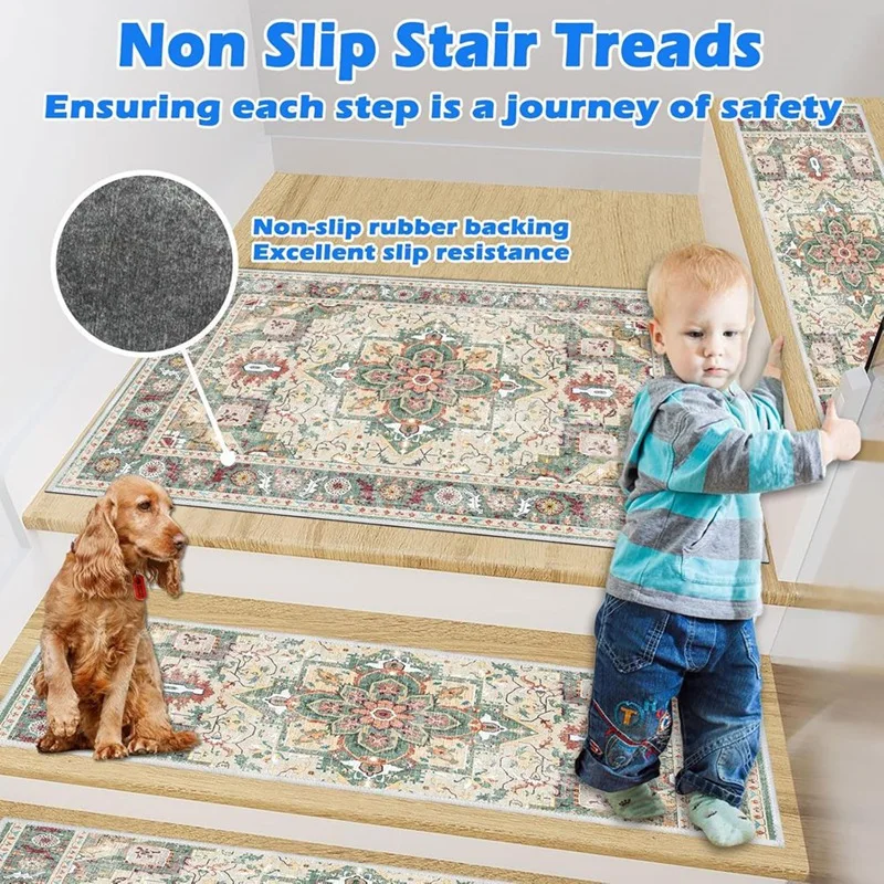 ABBN-Edging Stair Treads Non-Slip Carpet Mat, 32In X 20In Indoor Stair Runners For Wooden Steps, Rubber Backing Stair Rugs