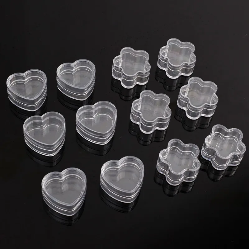 Mini Plastic Storage Box Transparent Heart Earrings Jewelry Storage Case Flower Shape Boxes Small Jewelry Organizer Packaging