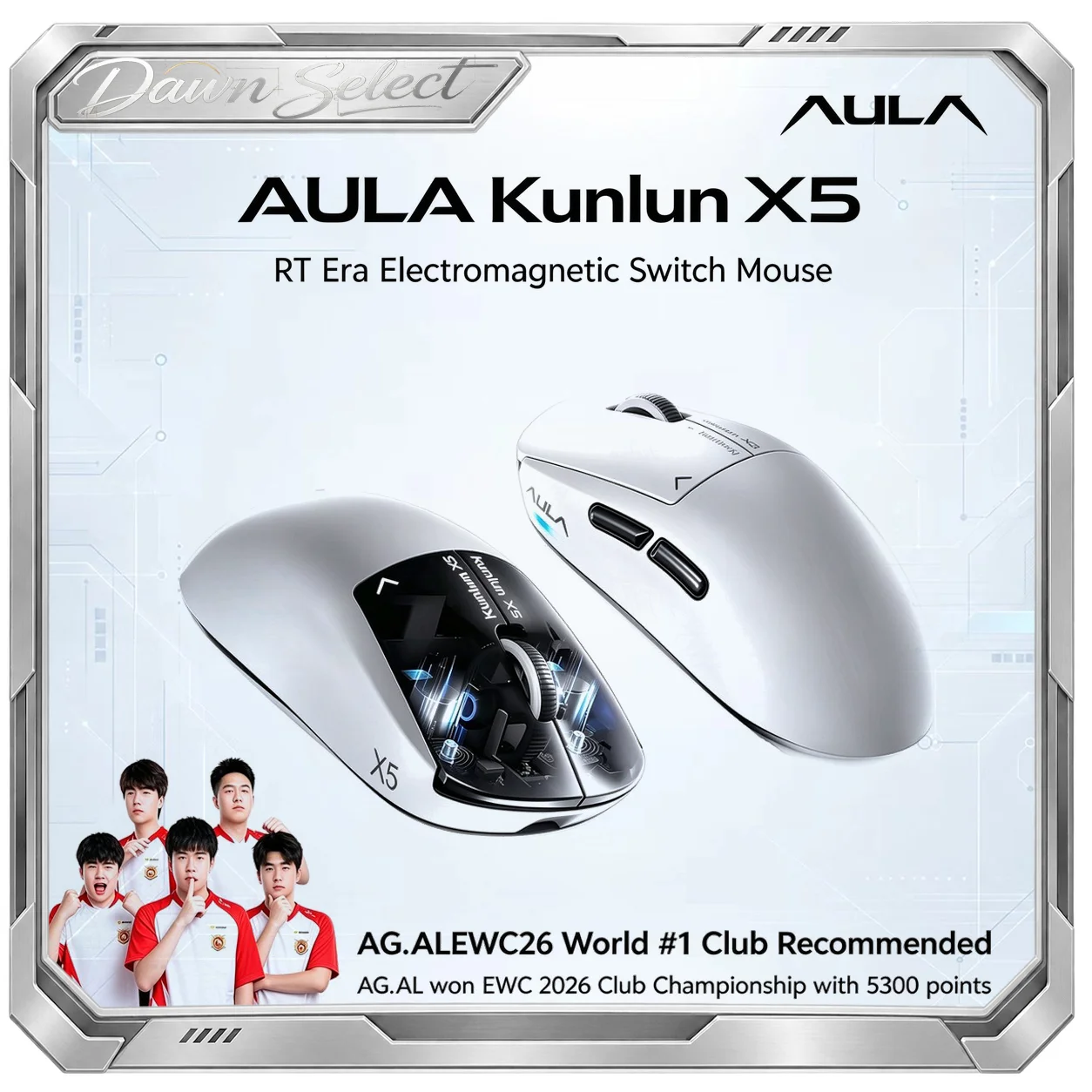AULA Kunlun X5 Electromagnetic Switch Wireless Gaming Mouse SSHS Adjustable Micro-Switch PAW3955 EVO Dual 8K Polling For Esports