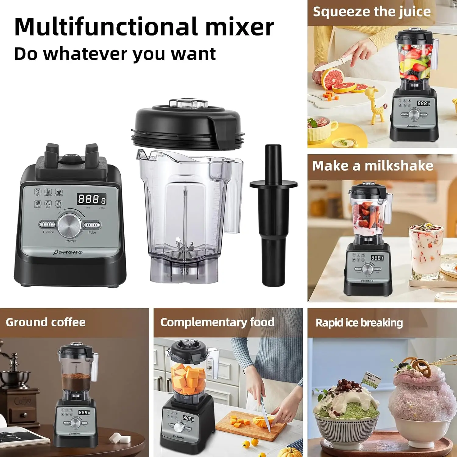 เครื่องปั่นมืออาชีพ, เครื่องปั่นบนเคาน์เตอร์, เครื่องปั่นสมูทตี้สําหรับบ้าน, ความจุขนาดใหญ่ 1400W 68 ออนซ์พร้อมฟังก์ชั่นอัจฉริยะ 5 ฟังก์ชั่นสําหรับน้ําแข็ง