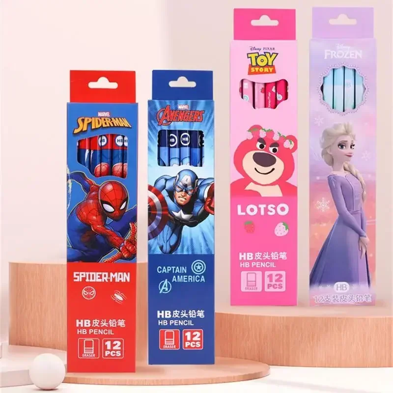 12Pcs Disney Spiderman Pencil Anime Cute Student Stationery Fashion School Supplies Office Supplies Children Holiday Gifts