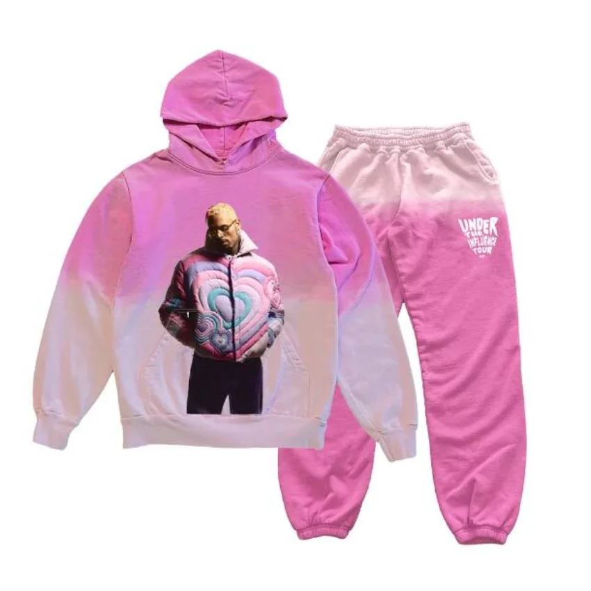 Chris Brown Under The Influence Tour 2023 Breezy Merch Men's Sportswear Set Casual Tracksuit Two Piece Set Sweatshirt+Sweatpants