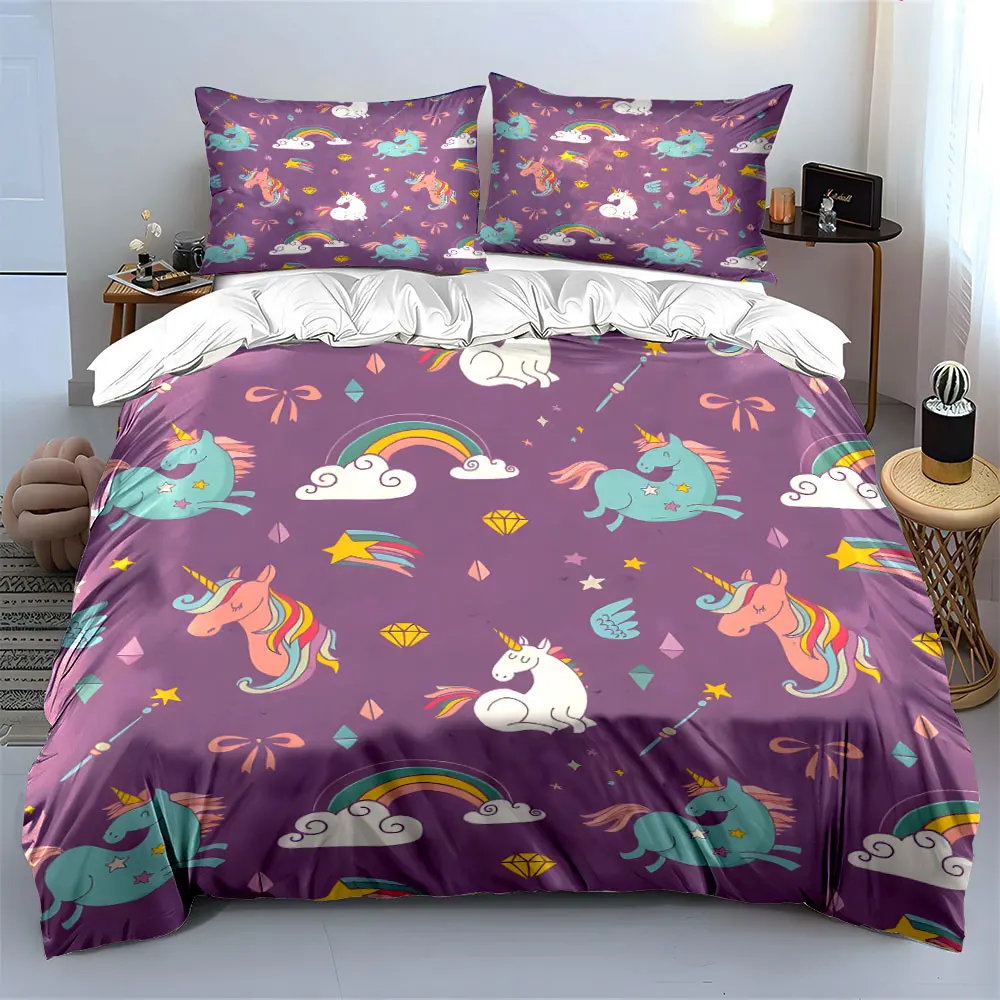 Magical unicorns and rainbows pattern background Bedding set 3PC 1 duvet cover 2 pillowcases adult and children bedding set