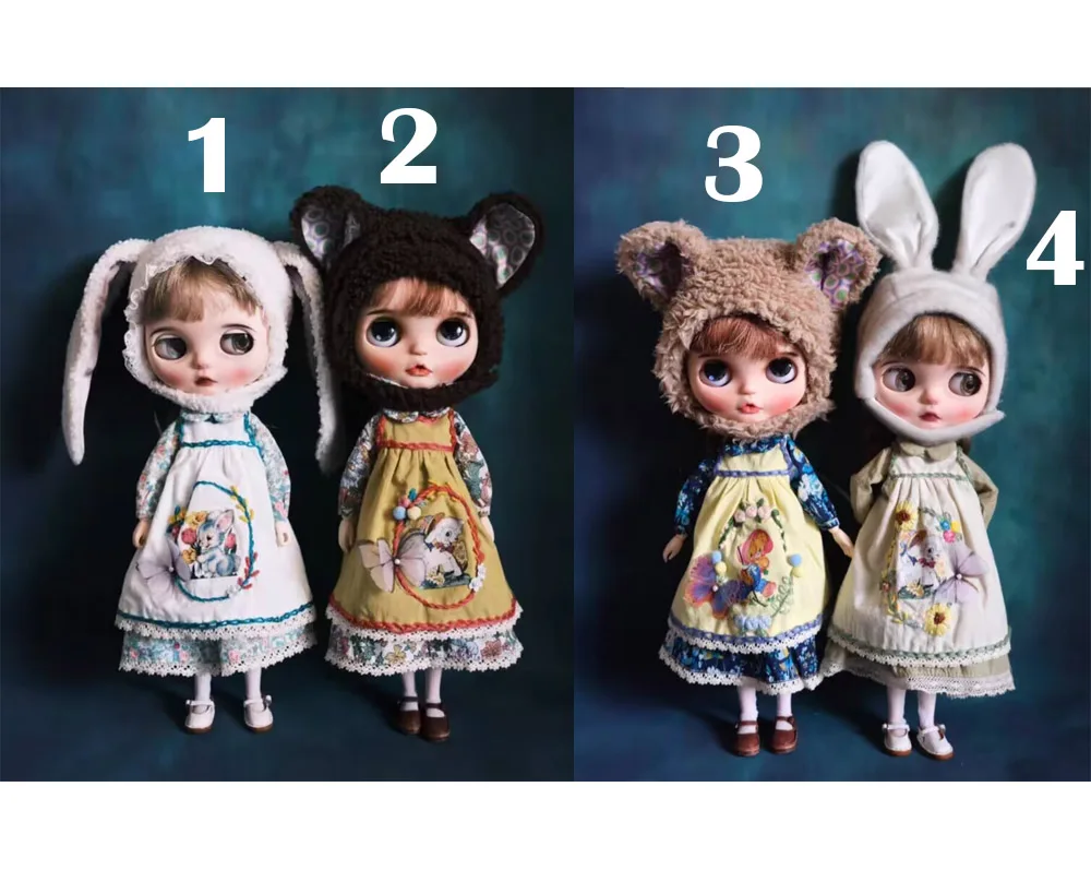 1set Forest animal Embroidery Retro Blythe/landoudou Hat, dress, outer dress, socks (Fit for azone,Pullip,Ob22,24,26, Licca)