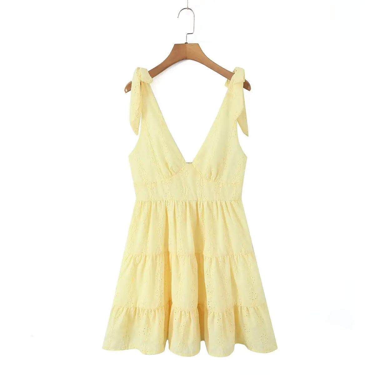 TRAF & mujeres 2025 primavera nueva moda folleto hueco bordado vestido elegante arco Casual espalda descubierta Mini falda Vestidos Mujer