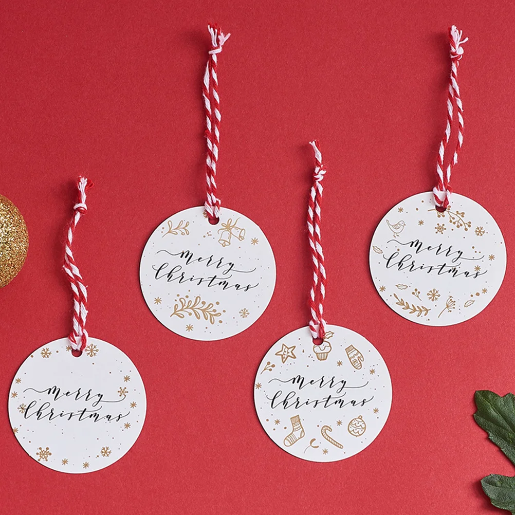 400 szt. Świątecznych zawieszek na prezenty, papierowe okrągłe etykiety z napisem Merry Xmas, z dziurką do zawieszenia, do pakowania prezentów, upominków na przyjęcia, pieczenia
