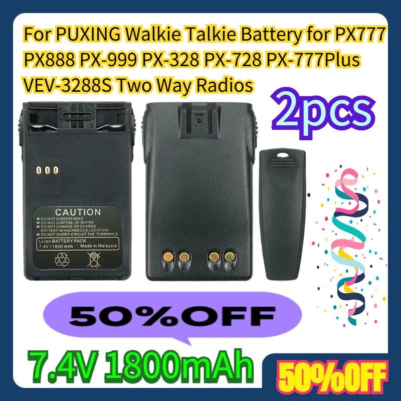 

2pcs For PUXING Walkie Talkie Battery for PX777 PX888 PX-999 PX-328 PX-728 PX-777Plus VEV-3288S Two Way Radios 7.4V 1800mAh