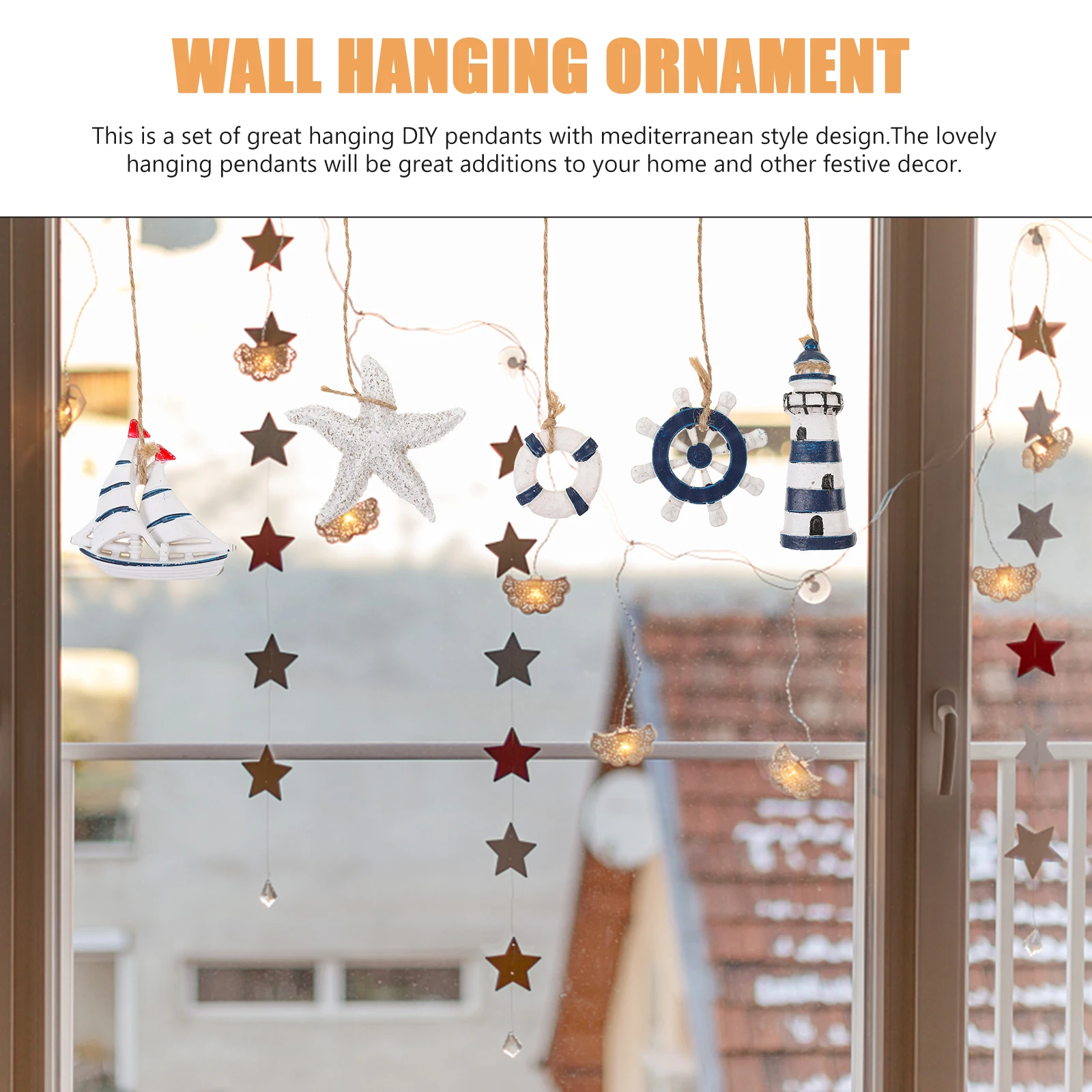

6Pcs Resin DIY Pendant Set Mediterranean Hanging Ornament for Wall Decor Home Garden Party Stylish Colorful Decoration
