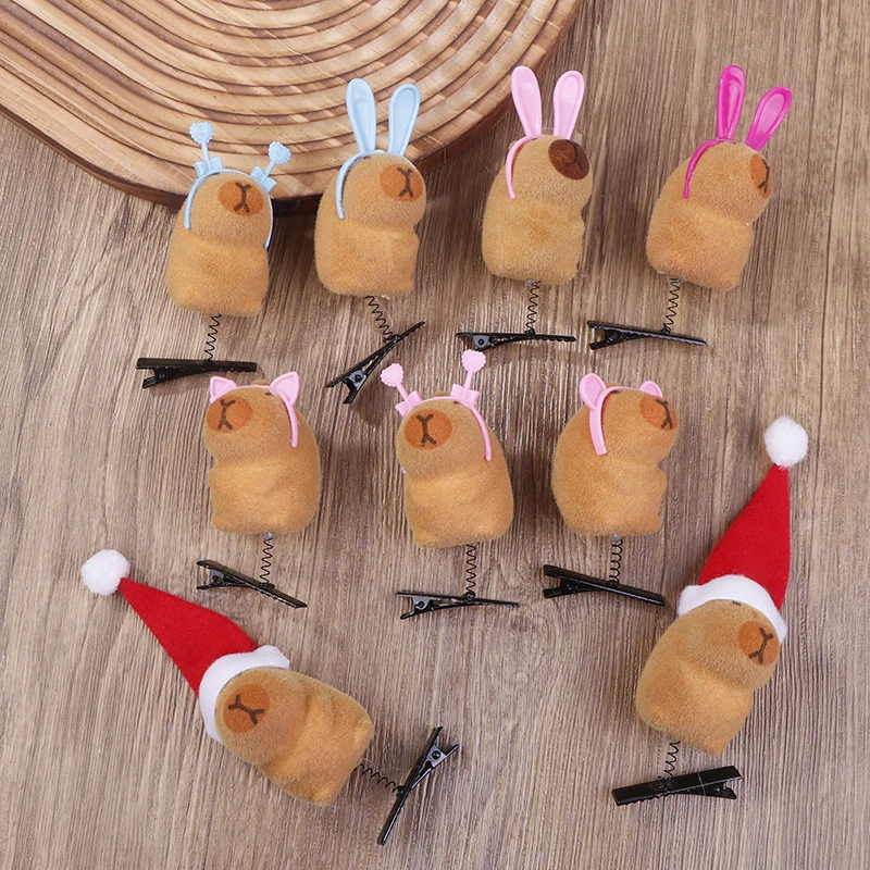 1Pcs Cartoon Children Capibala Spring Hair Clip DIY Plastic Headband Christmas Hat Capybara Duckbill Clip Gifts Hair Accessories