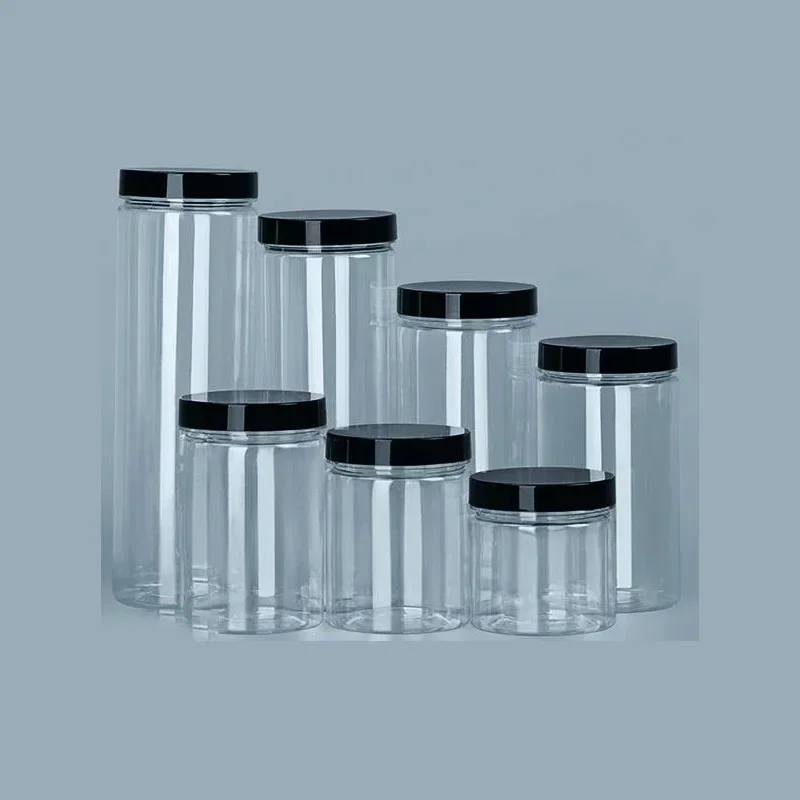 Clear Sealed Can With Lid Plastic Empty Packing Bottle Circular Storage Bucket Biscuit Jar Food Grade Sealed Cans food storage