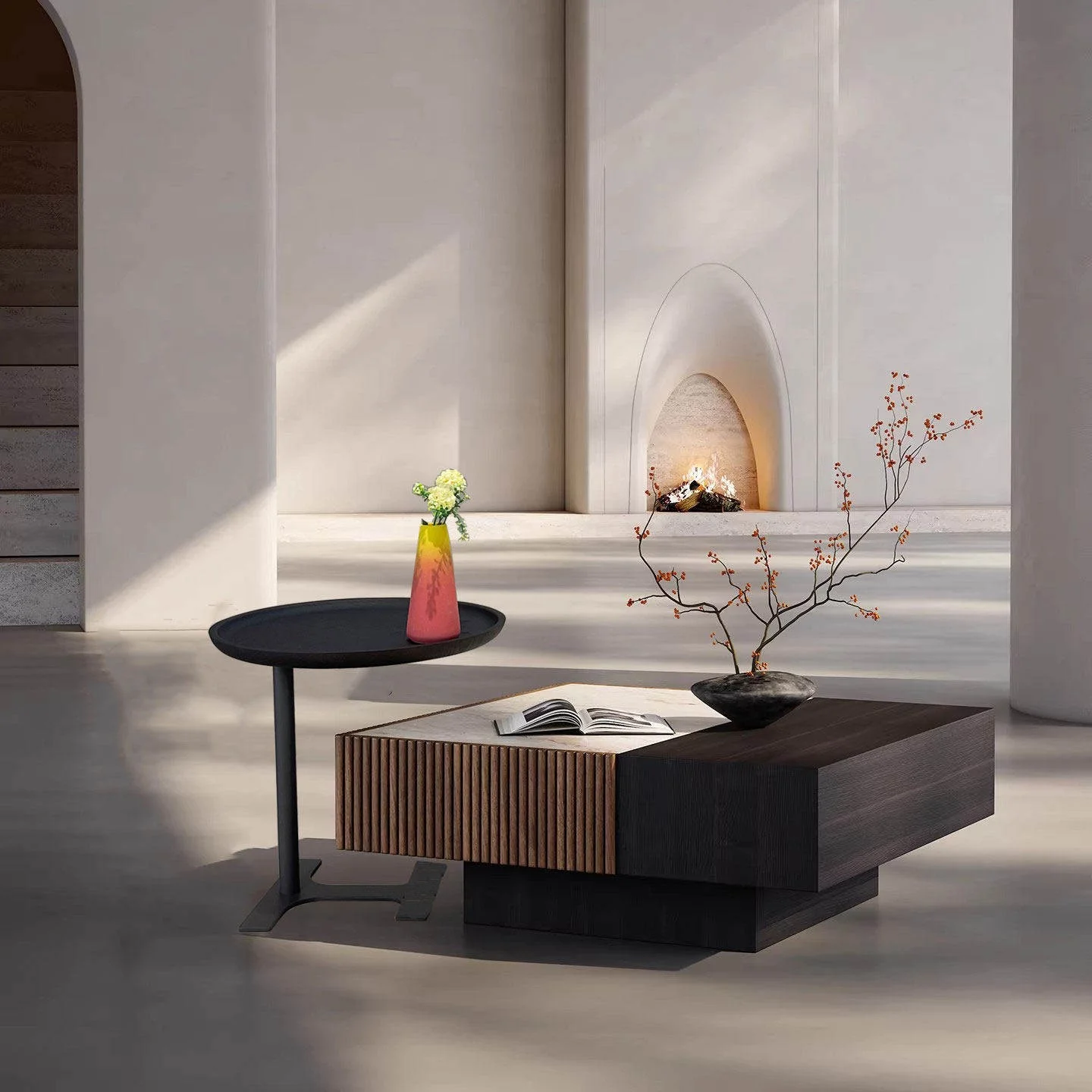 -aa Italian Minimalist Stone Coffee Table Square Living Room Home Light Luxury High-End Color-Block Set Storage Space