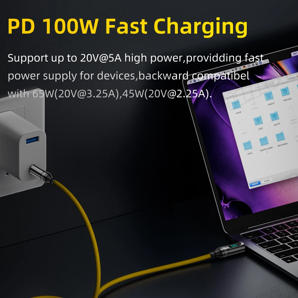 LED Display USB3.2 10Gbps USB C to USB-C ThunderBolt 3 Cable 100W 5A Type-C Cord For iPhone 15 MacBook Pro Samsung Xiaomi Huawei