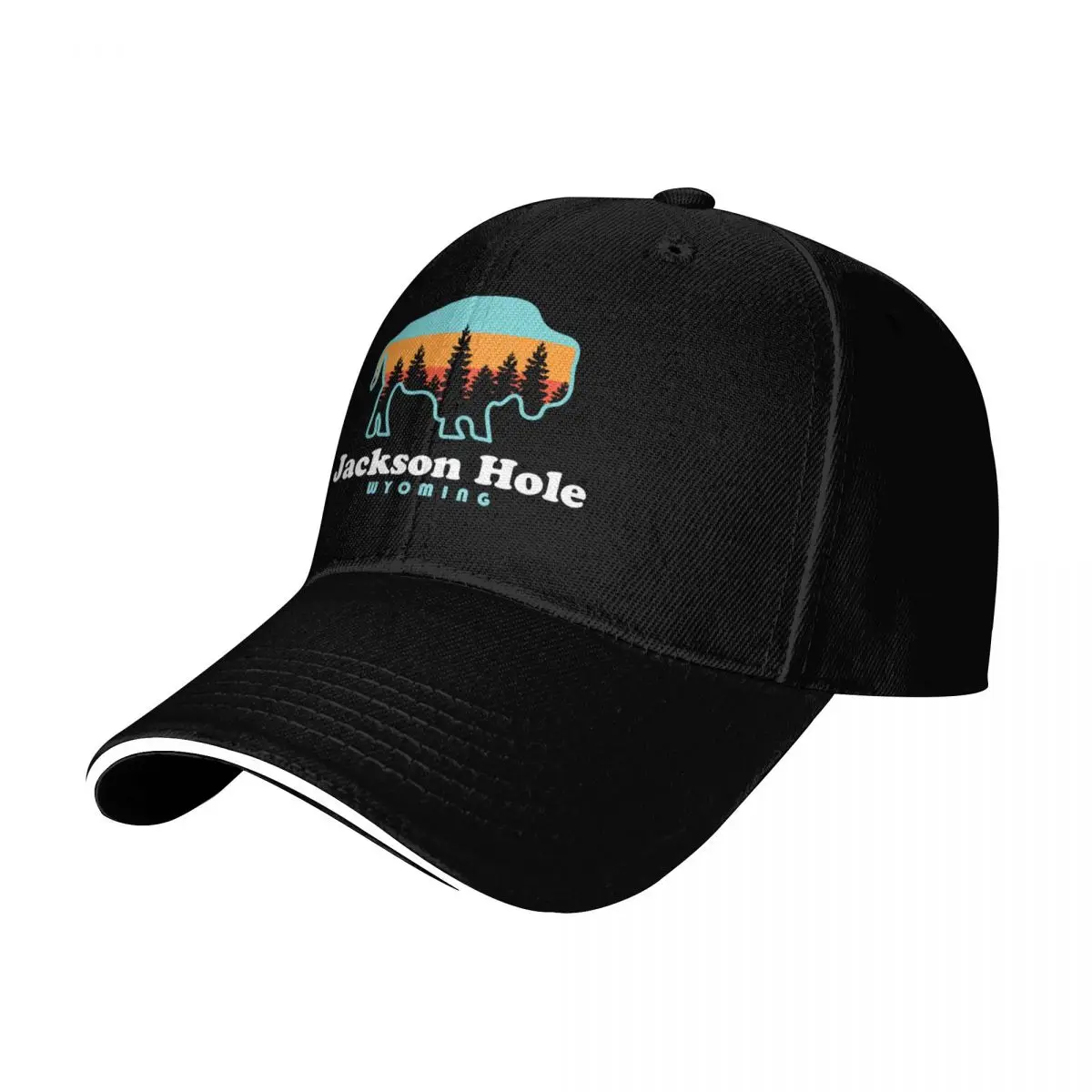Jackson Hole Wyoming Bison Retro Grand Tetons Baseball Cap Snapback Flat Bill Strapback Dad Hat Six Panel Structured Crown