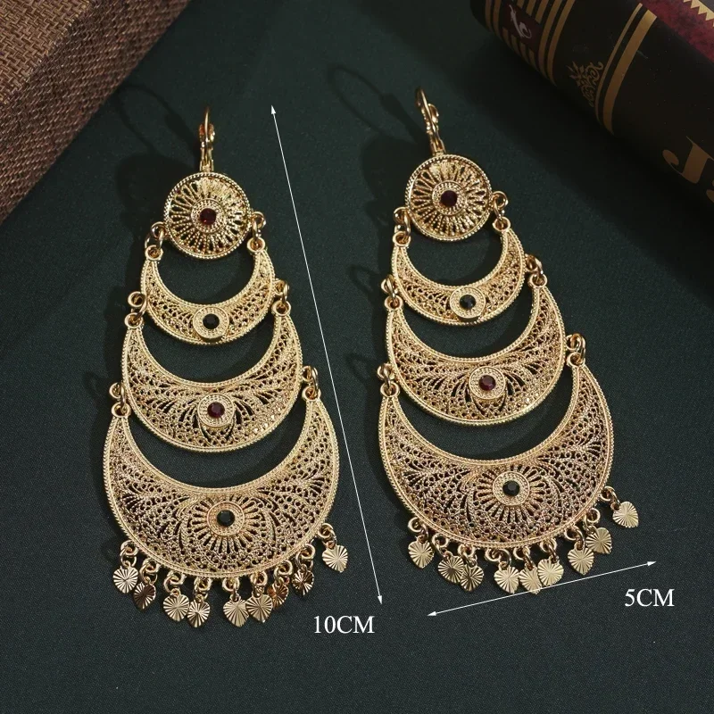 Arabian Women Long Earrings Moon Pendant Traditional Muslim Handmade Luxury Wedding Jewelry Bridal Earrings Women Jewelry Gifts