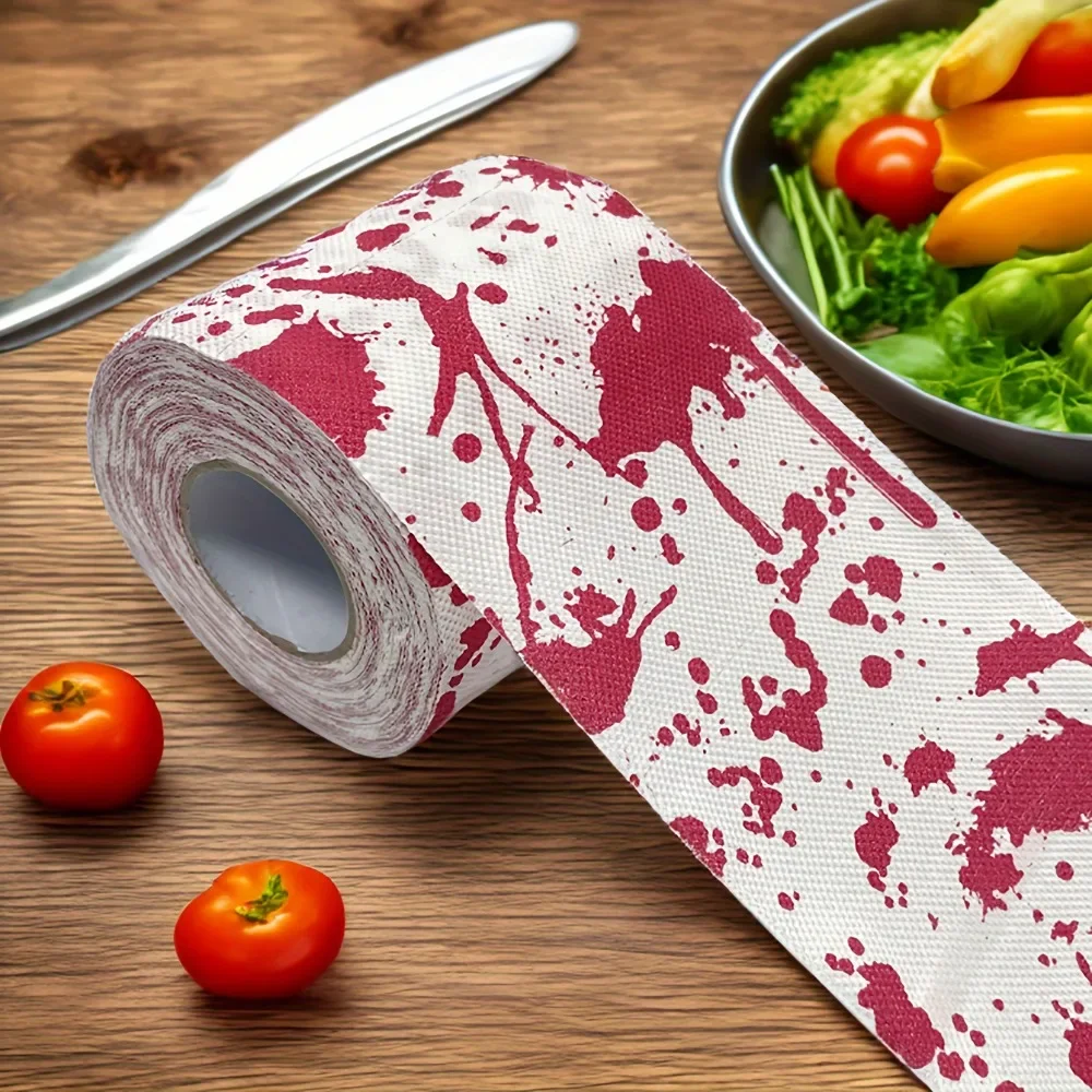 Halloween Blood Pattern Toilet Paper - 1 Roll, Sustainable Wood Pulp, Perfect for Home Cleaning & Creative Gifts