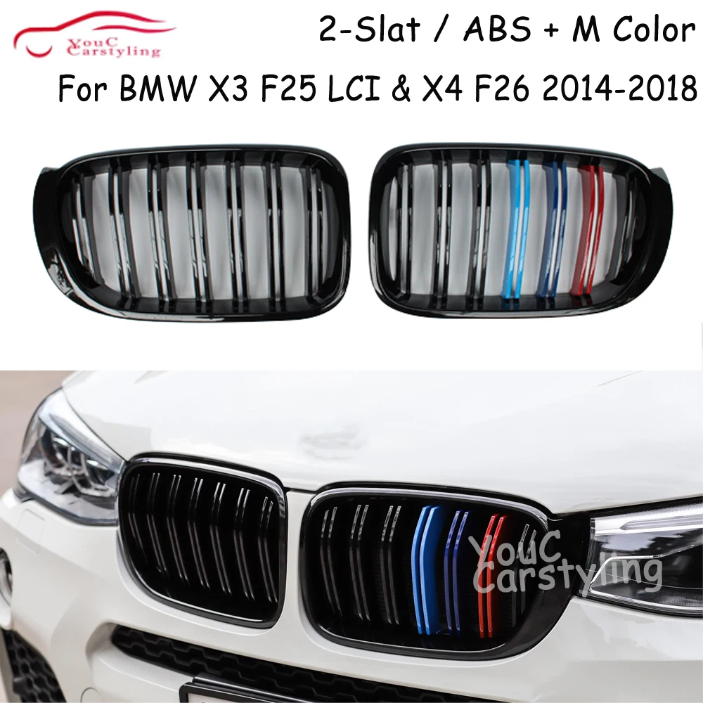 

Gloss M Three Color Front kidney Grille for BMW X3 F25 Facelift X4 F26 2014-2018 Bumper Racing Grills Front Hood Mesh