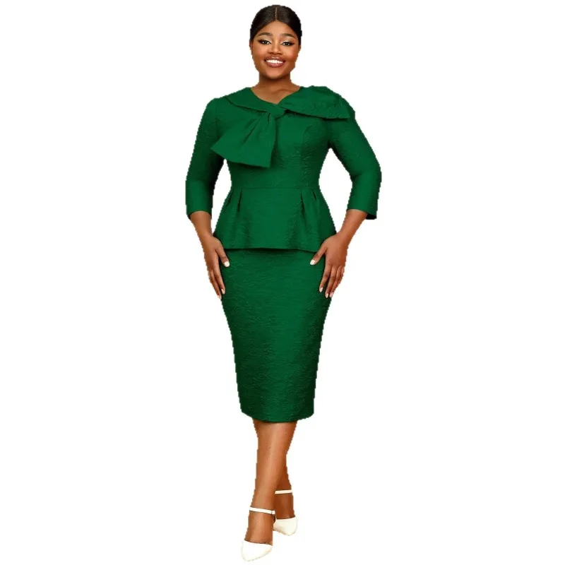 

L-4XL африканские платья больших размеров для женщин, осеннее элегантное африканское платье из полиэстера с рукавами 3/4, вечернее облегающее платье миди, наряды