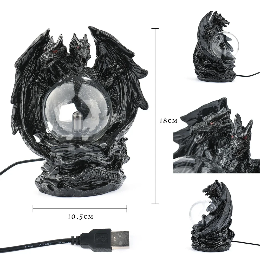 Lampada al plasma a forma di drago a doppia testa 5V USB Sfera di vetro da 3 pollici Induzione tattile Illuminazione scientifica Decorazione da tavolo per interni fresca