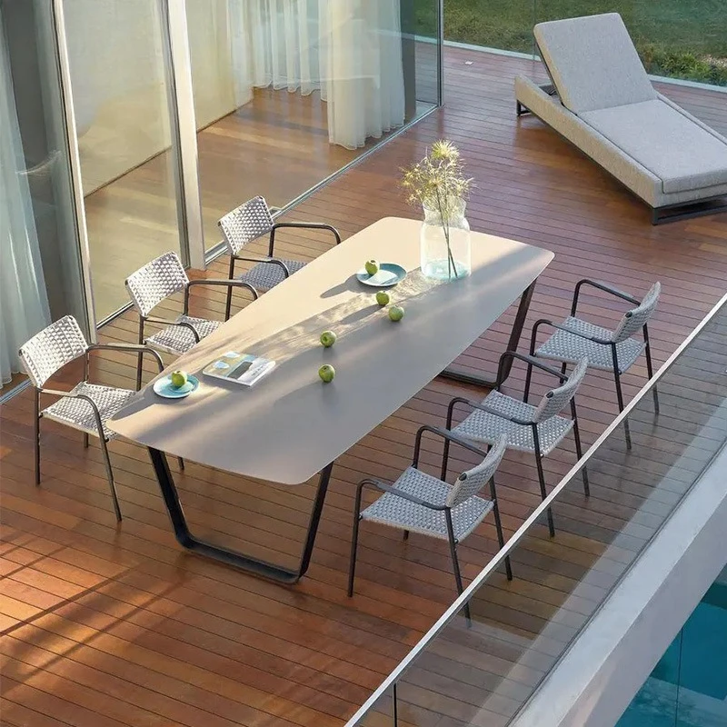 Open-air villa garden hotel rattan chair five-piece teak outdoor table and chair furniture