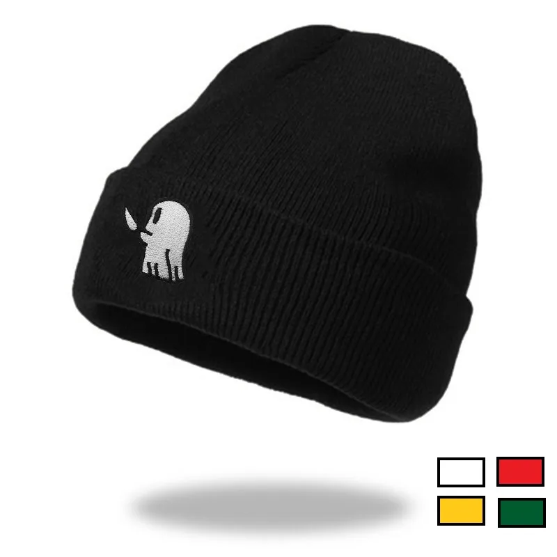 5 Colors Creative Design Ghost with Knife Embroidery Autumn Winter Beanies Skull Hat Hip Hop Crimping Keep Warm Cold Caps W174